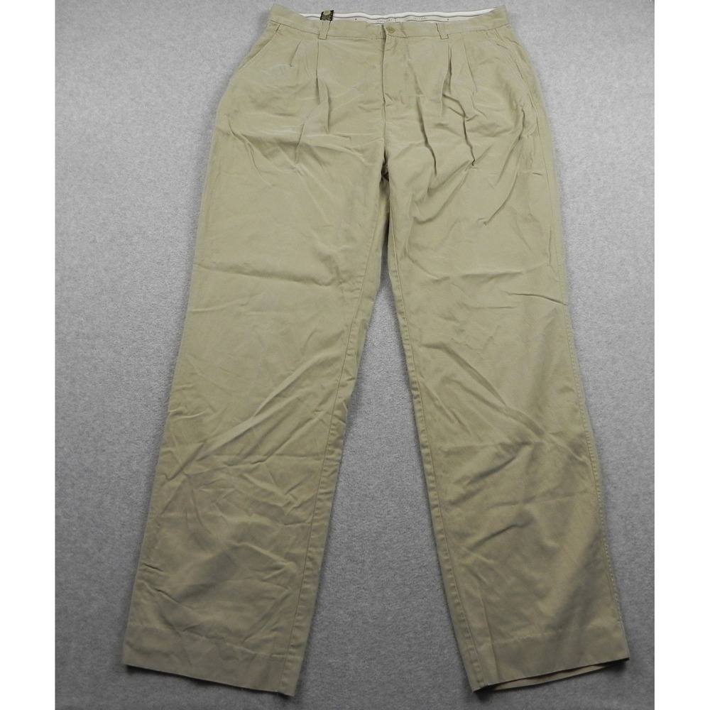 Saltaire Pleated Pants Mens 38 Khaki Tan Twill Straight Leg Chino Trousers 37x33